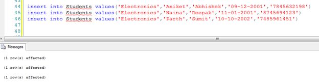 Student names of Electronics